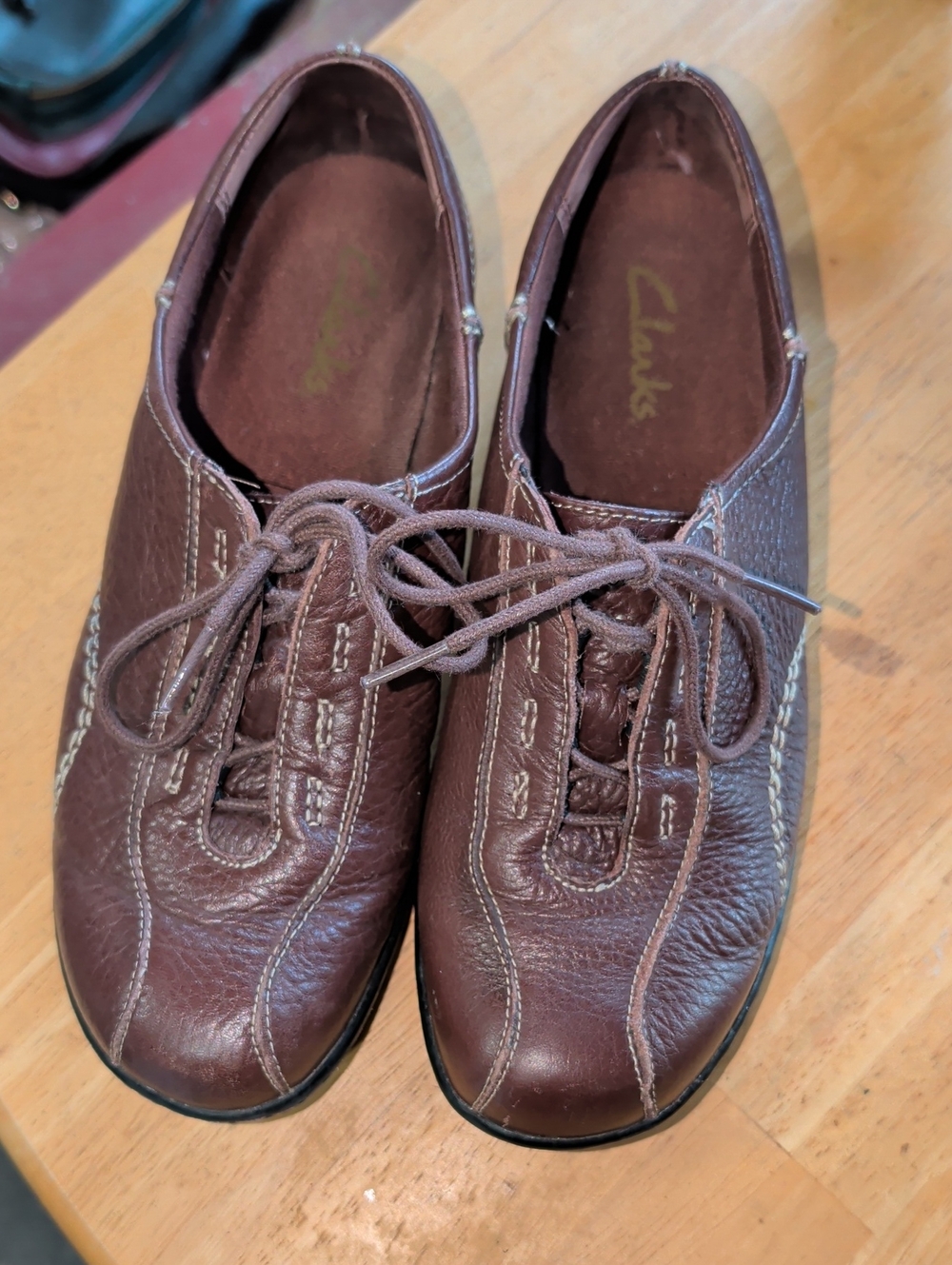 Clarks Viola Brown Leather Slip-On Lace Up Casual Shoes